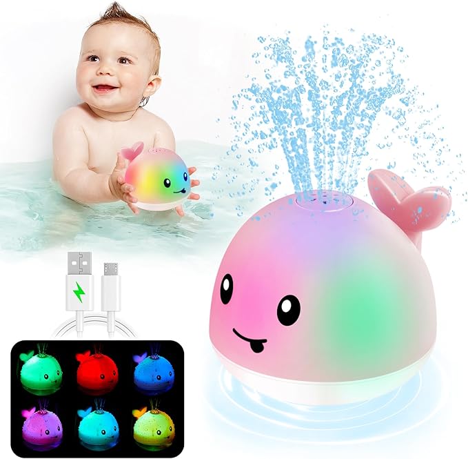 ANGGIKO Baby Girl Bath Toys, Easter Basket Stuffers for Babies 1 Year Old Girl Gift, Toddler Bath Toys for Kids Ages 1-3, Light Up Whale Bath Toy Sprinkler Baby Toy 6-12-18 Months Bathtub Fountain Toy