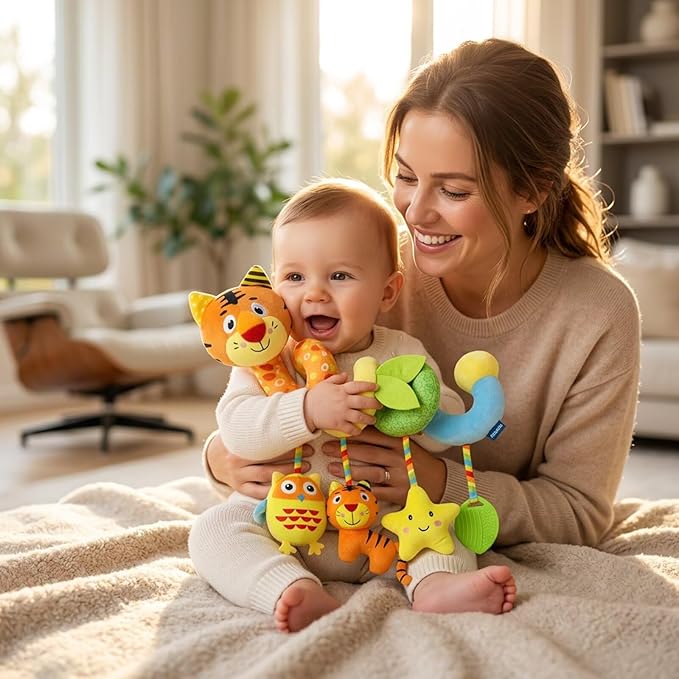 Multi-Use Baby Spiral Activity Toy – Spiral carseat Toy for Car Seat, Stroller,Play Gym, Keeps Baby Quiet, Easy Travel Solution