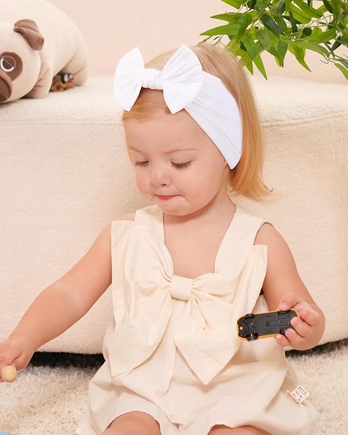 jollybows 3PCS Baby Bows Headbands Soft Nylon Baby Girl Headbands for Newborn Infant Toddler Kids Christmas Bow Wide Hairbands Hair Accessories(White Pink Red)