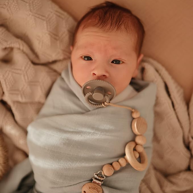 Frigg Rope SilkySoft Silicone Baby Pacifier | Made in Denmark | BPA-Free (Honey Gold/Portobello, 6-18 Months)