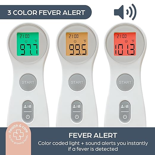 Dreambaby Infrared Forehead Thermometer, No Contact, Digital Display, Memory Storage and Fever Alerts, for Adults and Kids, Includes Batteries
