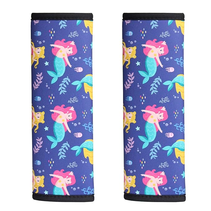 2 Pack Seat Belt Covers for Kids, FRRIOTN Soft Comfort Seat Belt Cushion for Children, Cute Cartoon Pattern Car Seat Belt Pads Cover for Girls and Boys (Mermaid)