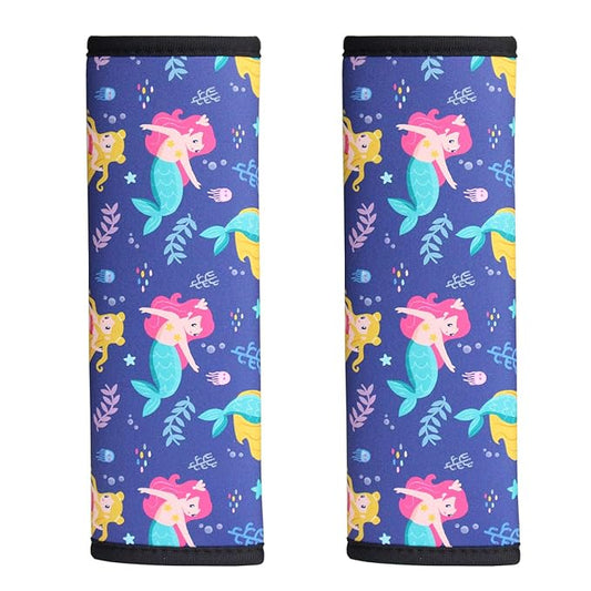 2 Pack Seat Belt Covers for Kids, FRRIOTN Soft Comfort Seat Belt Cushion for Children, Cute Cartoon Pattern Car Seat Belt Pads Cover for Girls and Boys (Mermaid)