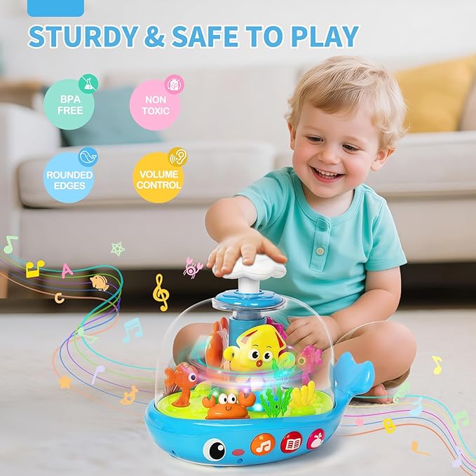 Baby Toys 6-12 Months, Musical Aquarium Infant Toys for 7 8 9 10 11 Months, Early Learning Educational Toy with Sound, Press Glow Spin for Cause and Effect, Christmas Birthday Gifts for Boy Girl