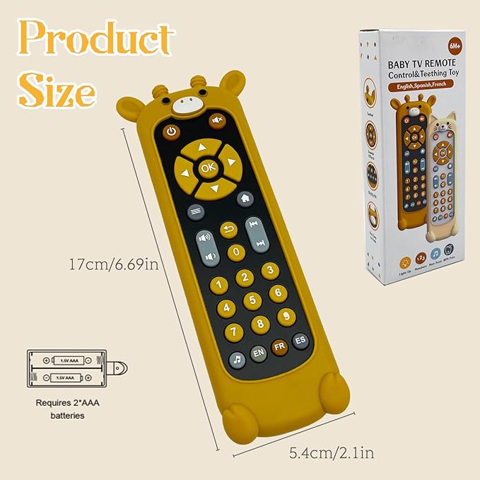 Soft Silicone Musical Teething Toys for Toddlers, Babies, Boys, Girls, 6-12 Months Baby Remote Control Shape Molar Teether Chew Toys Set Gift (Giraffe)