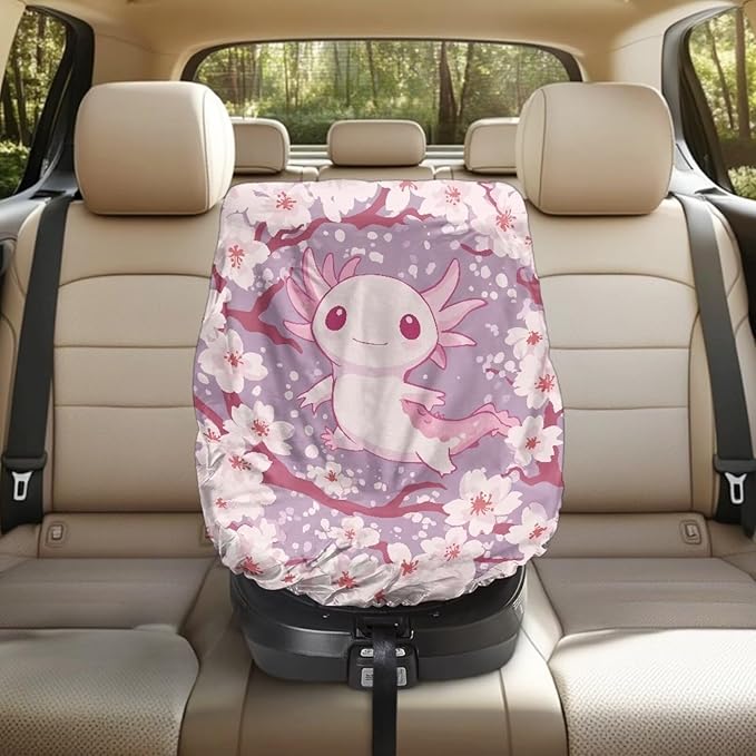 XYZCANDO Axolotl Print Western Car Seat Covers for Babies Girls Cute Car Seat Sun Cover for Baby Waterproof Baby Car Seat Sun Shade Cover Stretch Car Seat Sun Protection Gift for Holiday