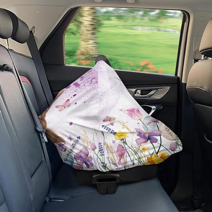 Easter Bunny Print Car Seat Canopy for Girls,Lovely Soft Nursing Cover Easter Theme Washable Breastfeeding Scarf for Family
