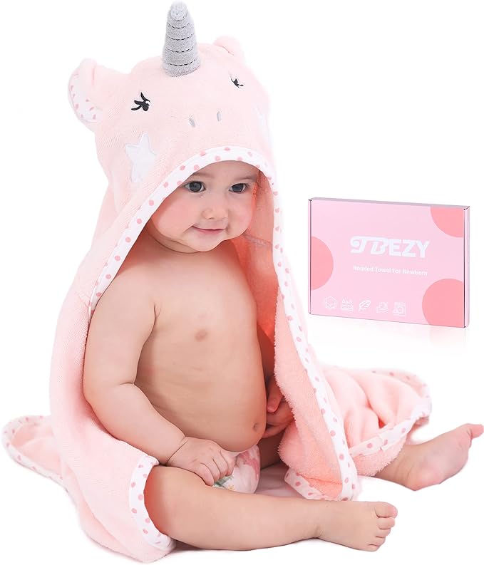 TBEZY Baby Hooded Towel with Unique Animal Design Ultra Soft Thick Cotton Bath Towel for Newborn (Unicorn)