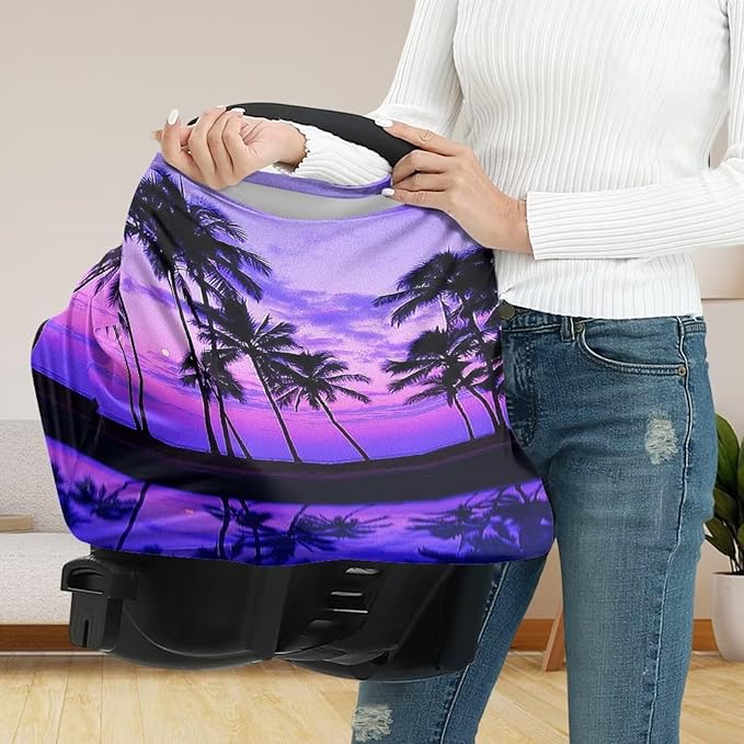 Purple Car Seat Covers for Babies,Multi-Purpose Palm Tree Hawaiian Privacy Nursing Covers & Breastfeeding Scarf Baby Shower Gifts for Mom Unverisal Fit