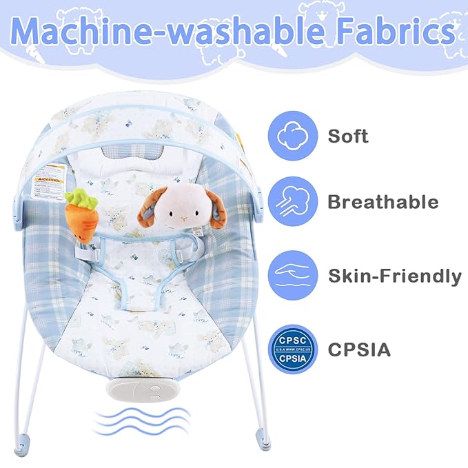 Baby Bouncer, Infants Bouncy Seat with Music and Vibrations,Portable Baby Rocker for Newborns Indoor Outdoor Use 0-6 Months Up to 20 lbs