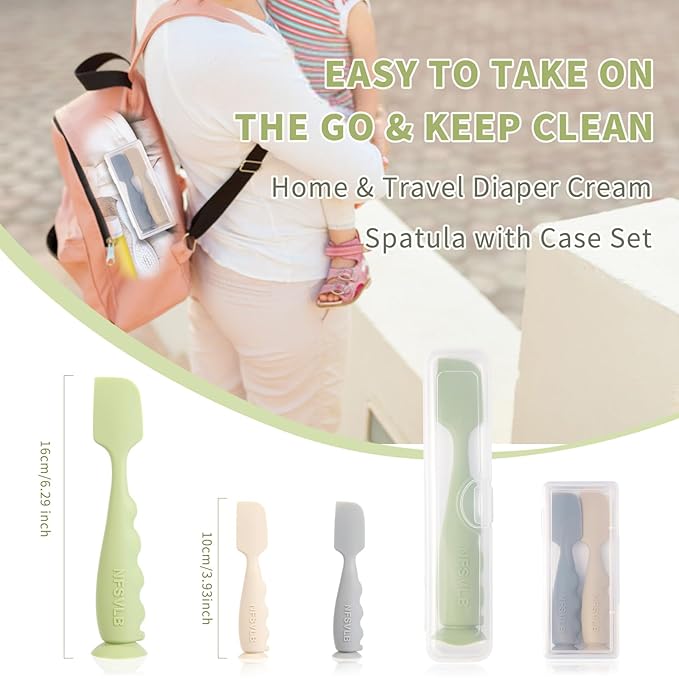 Diaper Cream Spatula with Case,2 Large 2 Mini Butt Paste Spatula with 3 Travel Case,Soft Baby Butt spatula Diaper Cream Applicator diaper Rash spatula Bum spatulas Brush (Red-Green)