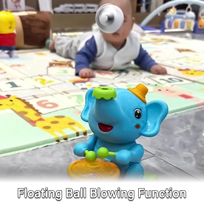 Musical Walking Elephant Drummer Toy Multifunctional Drumming Car Blow Floating Ball Tricycle Children's Drum with LED Lights