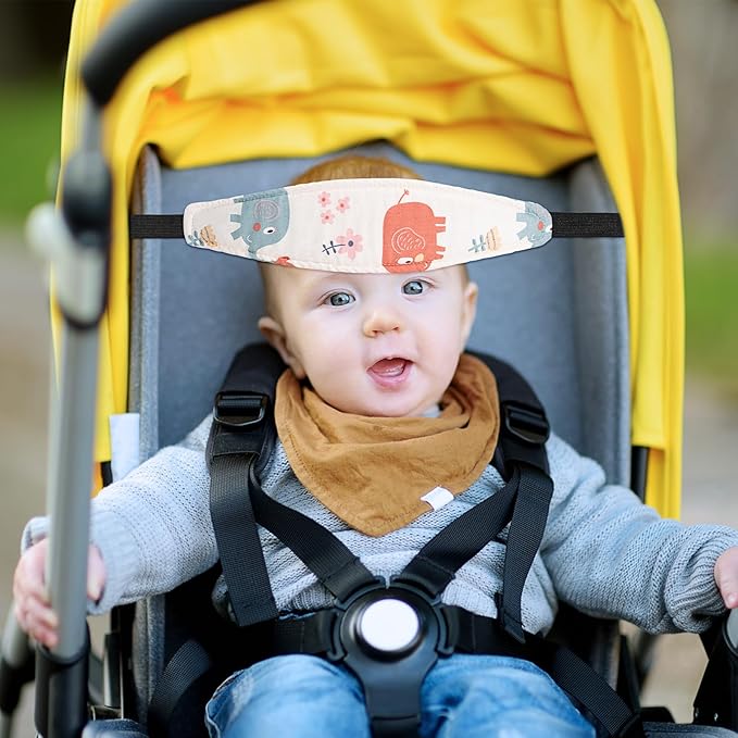 HESTYA 2 Pcs Carseat Head Support Toddler, Stroller Seat Headrest for Sleeping Traveling, Neck Relief Headband Strap for Kids Children Toddler Infant(Elephant and Owl)
