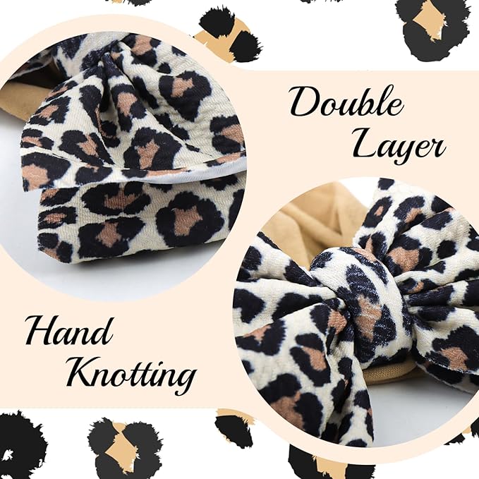 3 Pcs Baby Girl Bows Leopard Print Headbands for Girls 6’’ Brown Bow Toddler Hair Accessories Newborn Infant Baby Hair Wrap