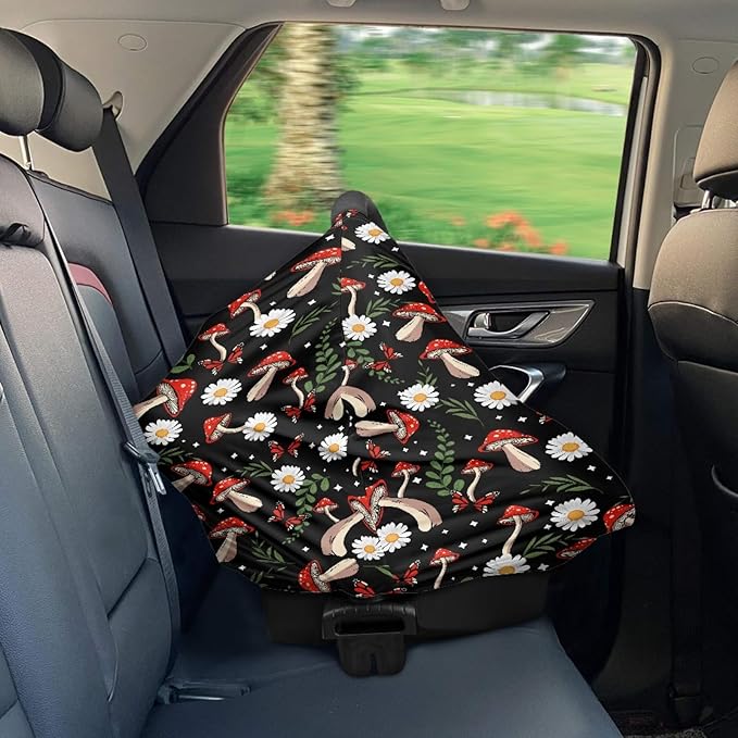 Tropical Mushroom Print Breathable Car Seat Canopies for Infant Girl Boys,Stylish Cozy Multi Nursing Cover Breastfeeding Cover Mom Scarf