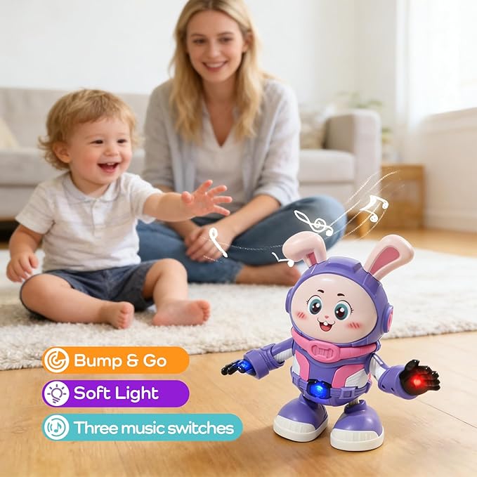 Baby Musical Easter Bunny Toy Dancing Crawling Toys, Light Up Infant Toys Birthday Easter Gifts with Dynamic Music & Cool Lights| Legs Move Sideways| Body Twist