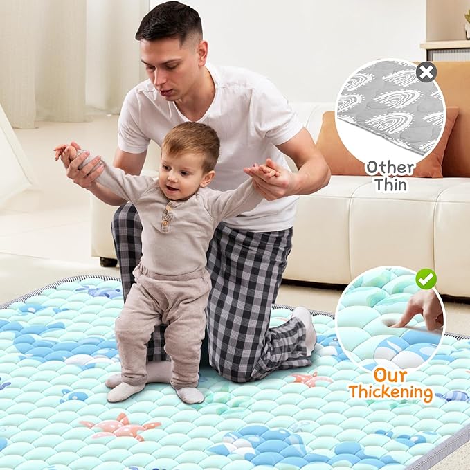 Baby Play Mat 47x47inch - Thicken Soft Baby Cushioned Playmats for Playpen - Crawling Play Mats for Babies Toddlers Infant with Non-Slip Silicon Dot - Foldable & Machine Washable Baby Floor Play Mat