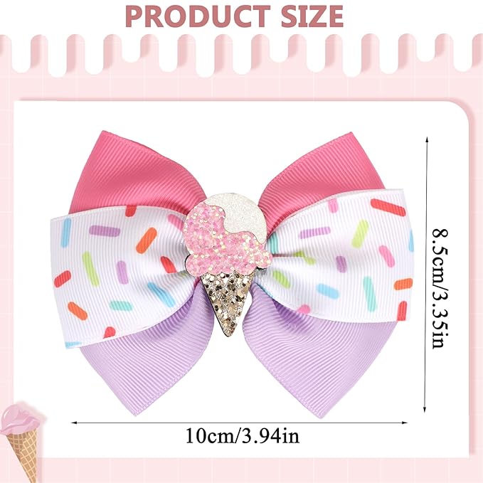 2 Pcs Baby Girl Hair Clips Ice Creams Bow Clips Cute Snap Barrette Thick Thin Hair Accessories for Little Girls Kids Teens Women (Pink)