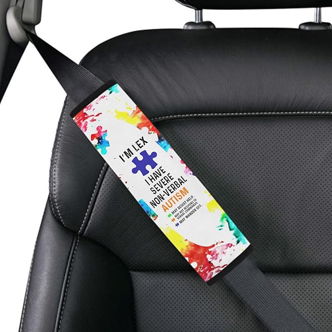 I Have Serve Non-Verbal Autism Awareness Seat Belt Covers Special Need Autistic Car Seat Belt Covers for Kid Children Medical Alert 12