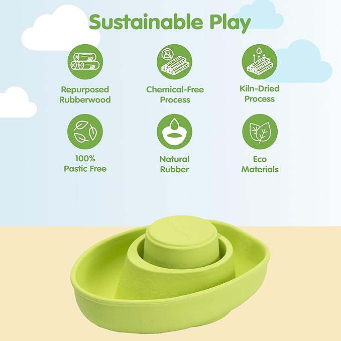 PlanToys® Pastel Green Rubber Convertible Boat | Montessori Water & Sensory Play Toy for Cause & Effect, Imagination & Exploration | Eco-Friendly Floating Bath Toy