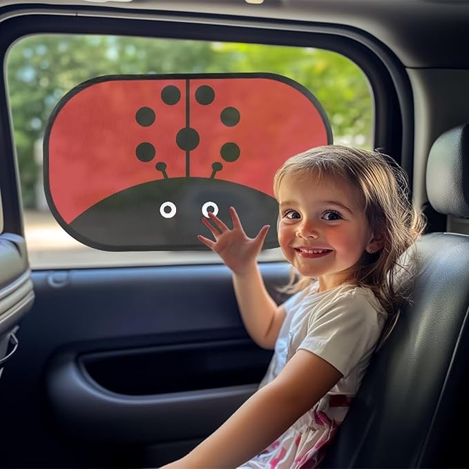 Bulopur 2 Pack Car Shades for Back Windows Baby Cute Ladybug Glare Shield Protection Easy to Install Mesh Car Window Covers Fit for Most Cars, Vehicles, SUVs