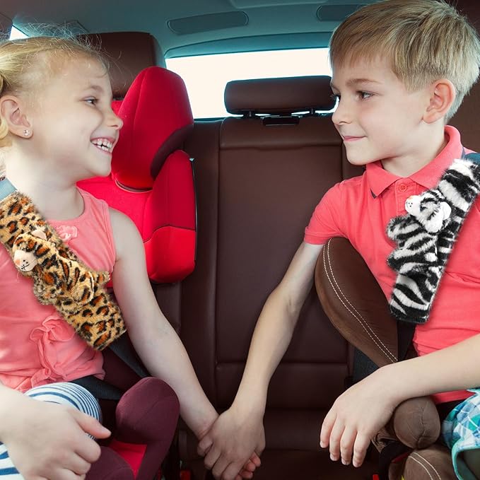 4 Pcs Animal Car Seat Belt Covers Plush Seatbelt Strap Cover Soft Seatbelt Shoulder Pads Seat Belt Cushion Decorative Padded Vehicle Accessory for Kids Adults(Forest)