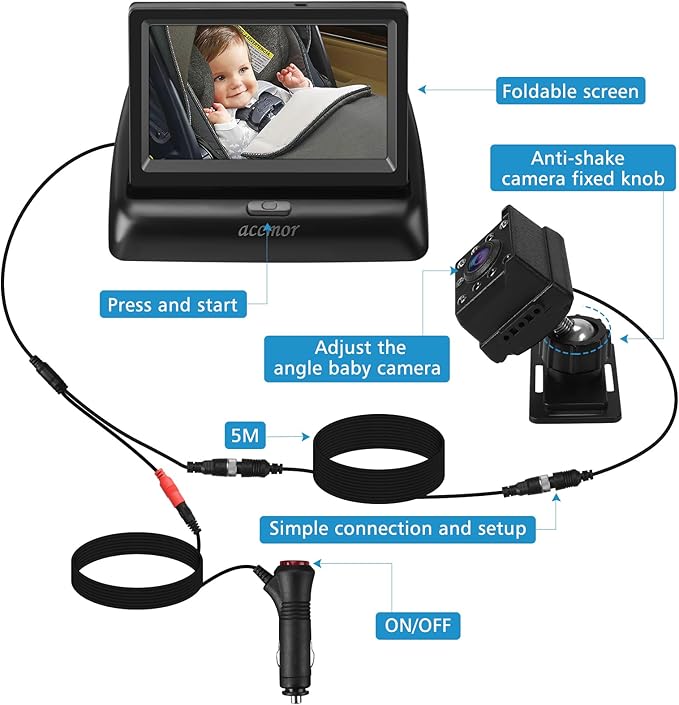 Accmor Baby Car Mirror for Back Seat Rear Facing, Night Vision Function Safety Car Seat Camera Monitored Mirror