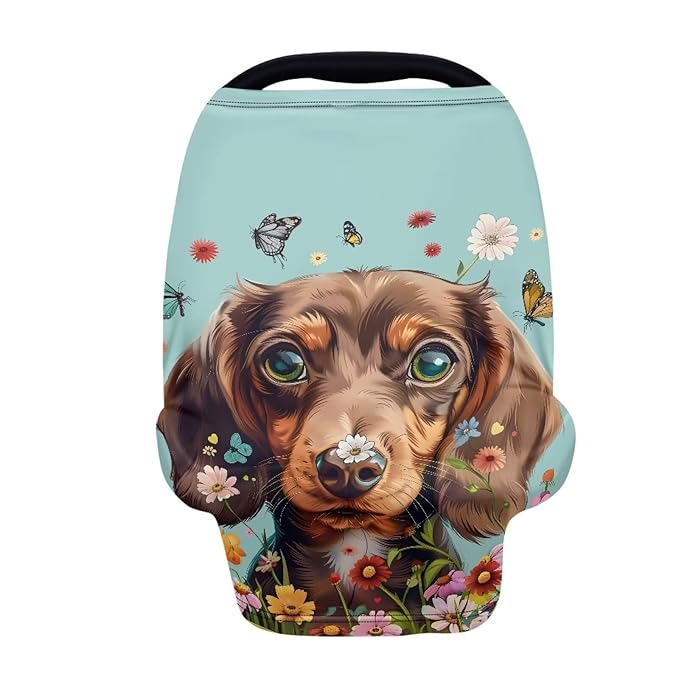 Wanyint Dachshund Dog Blue Stretchy Baby Car Seat Covers Carseat Canopy, Baby Breastfeeding Stroller High Chair Shopping Cart Cover