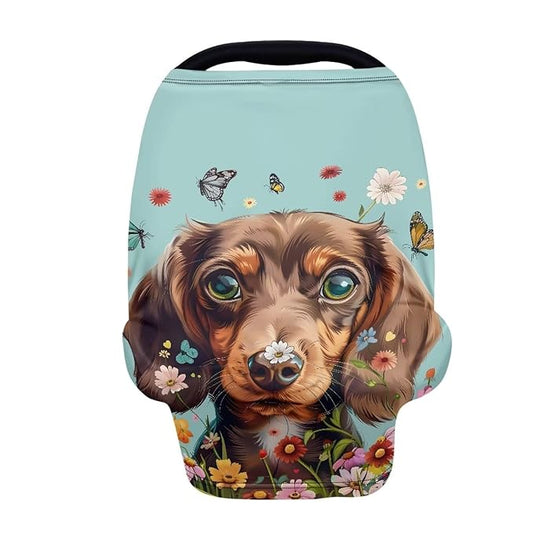 Wanyint Dachshund Dog Blue Stretchy Baby Car Seat Covers Carseat Canopy, Baby Breastfeeding Stroller High Chair Shopping Cart Cover