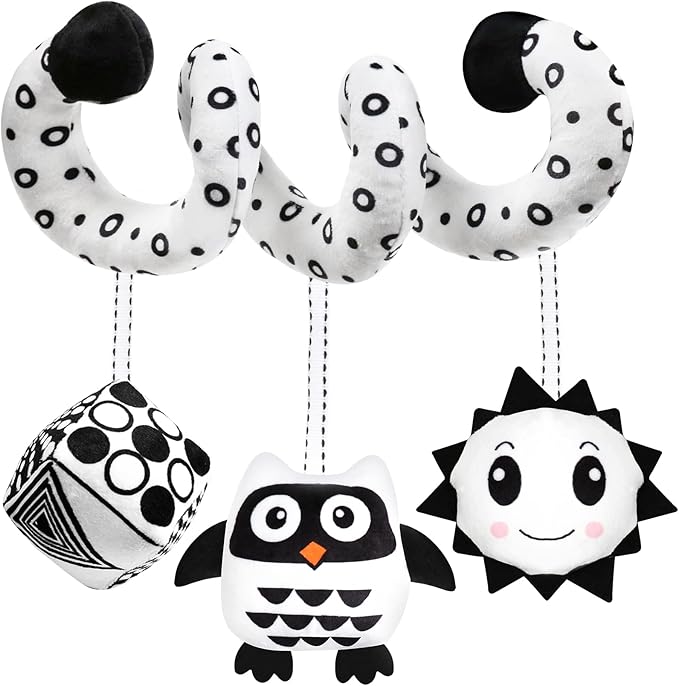GKDOMS Baby Spiral Hanging Stroller and Car Seat Toys Black and White High Contrast Sensory Toy Newborn Plush Activity Toys Party Favors Quality Gifts for Baby Shower-OWL