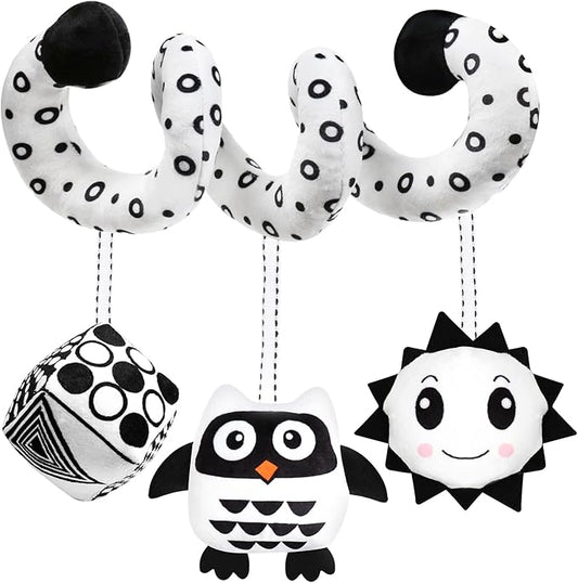 GKDOMS Baby Spiral Hanging Stroller and Car Seat Toys Black and White High Contrast Sensory Toy Newborn Plush Activity Toys Party Favors Quality Gifts for Baby Shower-OWL