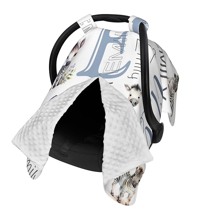 Personalized Baby Car Seat Cover Custom Name CarSeat Canopy Customized Zebra Newborn Nursing Breastfeeding Cover Minky Baby Blanket Infant Car Seat Canopies for Baby Girls Boys