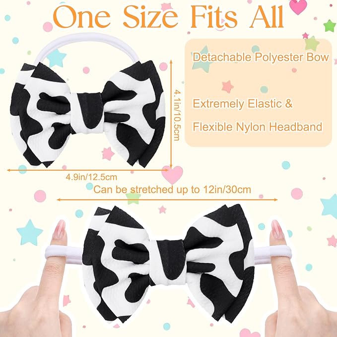 JATEBI 6 PCS Baby Girl Hair Bows Set Checkered Cow Print Bows Headbands for Girls Cowgirl Accessories Newborn Toddler Baby Outfits Cow