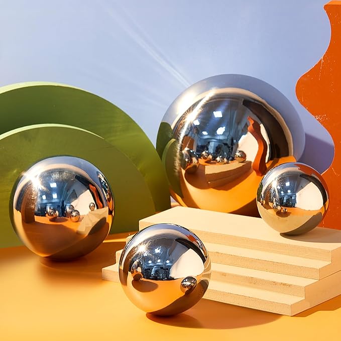 Shappy 4 Pcs Sensory Reflective Balls Stainless Steel Gazing Mirror Balls for Back to School Color Image Reflection Bedroom Ornaments (2.5,3,3.9,4.7 Inch)