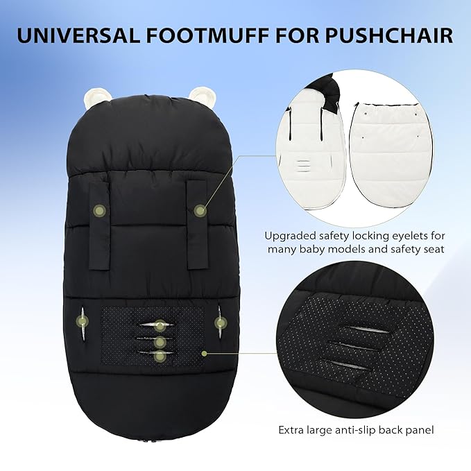 Universal Footmuff for Stroller, Baby Bunting Bags, Winter Windproof Warm Pram Footmuffs, Water Resistant Sleeping Bag with Hood for Strollers, Pushchairs, Prams, Car Seat, 35.4"*20.5"(Pure Black)