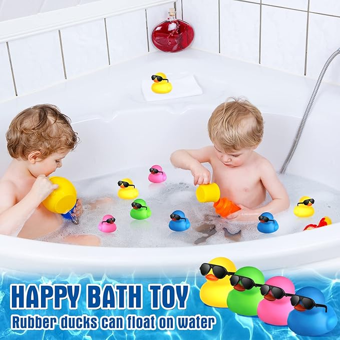 Chivao 48 Pcs Mini Rubber Ducks with Sunglasses in Bulk Small Duck Gift Bathtub Toys for Holiday Cruise Birthday Party Favor(Mixed Color)