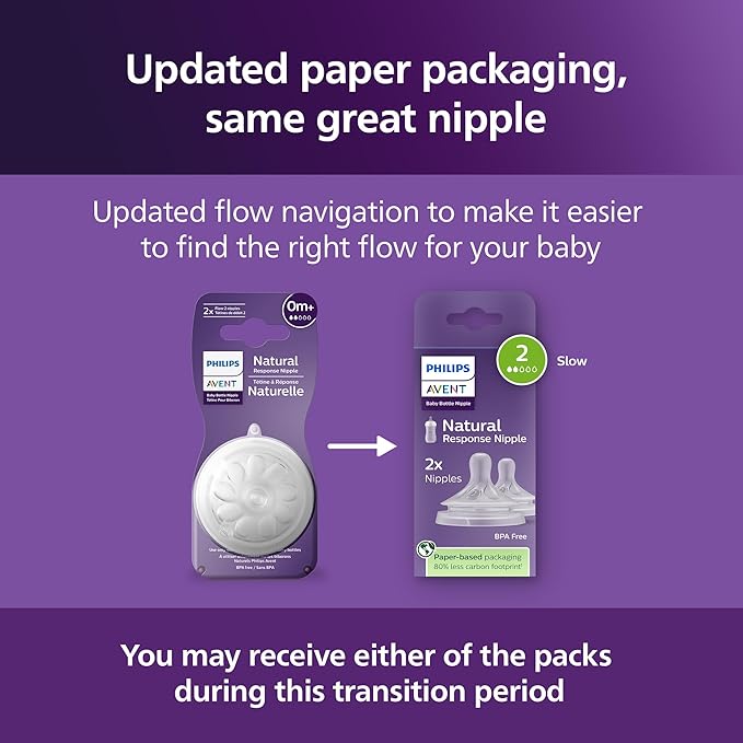 Philips Avent Natural Baby Bottle Nipple, Newborn 0M+, 2pk, SCF651/23