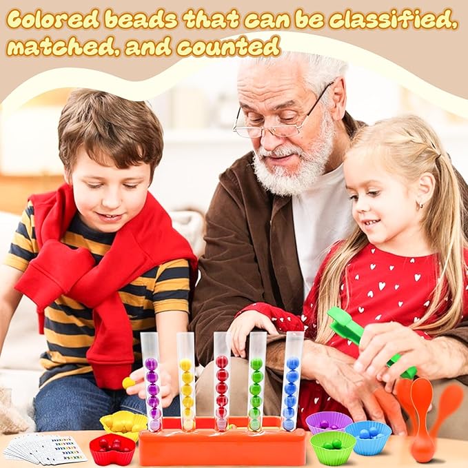 Counting and Color Sorting Toys for Toddlers, Number Crunching Clip Bead Matching, Educational Montessori Toys for Kids 3 4 5 6 7 Year Old, Preschool Learning Toys, Fine Motor Skills