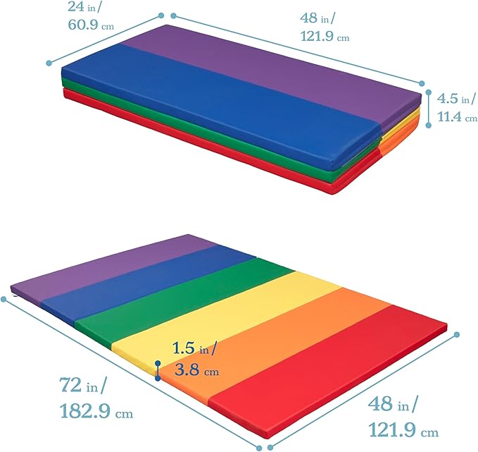 ECR4Kids SoftZone 6-Section Rainbow Runway Activity Mat, Folding Playmat, Assorted