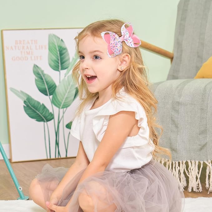 YHXX YLEN 2PCS 4.5 Inch Hair Bows for Girls, Birthday Grosgrain Ribbon Bows with Alligator Clips, Sprinkle Confetti Style Hair Accessories for Toddlers Kids Girls