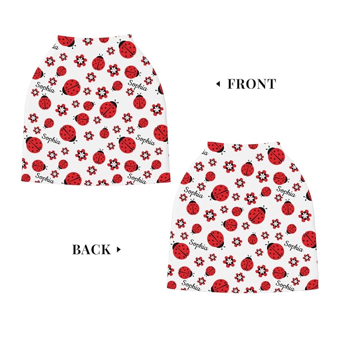 Personalized Baby Car Seat Cover for Boys Girls, Custom Lady Bug Nursing Covers for Breastfeeding with Name, Infant Stroller Cover, Baby Carseat Canopy for Newborn, Multiuse Car Seat Canopies