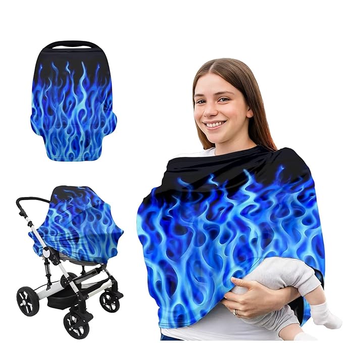Blue Flame Nursing Cover Breastfeeding Scarf Baby Privacy Car Seat Covers Infant Stroller Cover for Babies Breathable Unverisal Fit Carseat Canopy for Girls and Boys