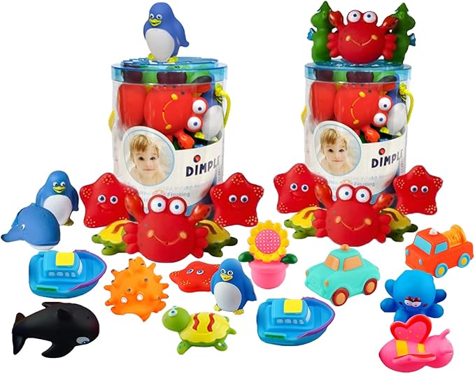 Dimple Set of 40 Floating Bath Toys, Sea Animals Squirter Toys for Boys & Girls, Assorted Sea Animals Friends, Squeeze to Spray! Tons of Fun, Great for Kids & Toddlers