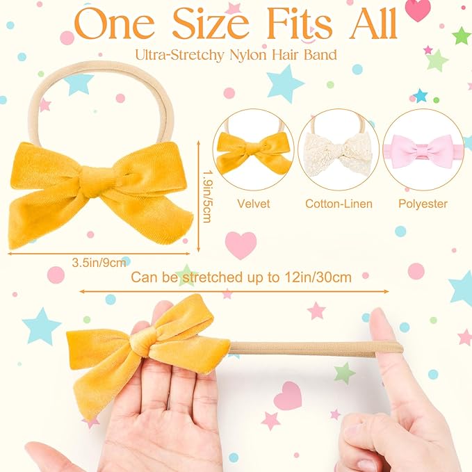 20 Pack Baby Girls Hair Bows Headbands Nylon Elastic Hair Bands Ribbon Bow Hair Accessories for Newborns Infants Toddlers Photo Props
