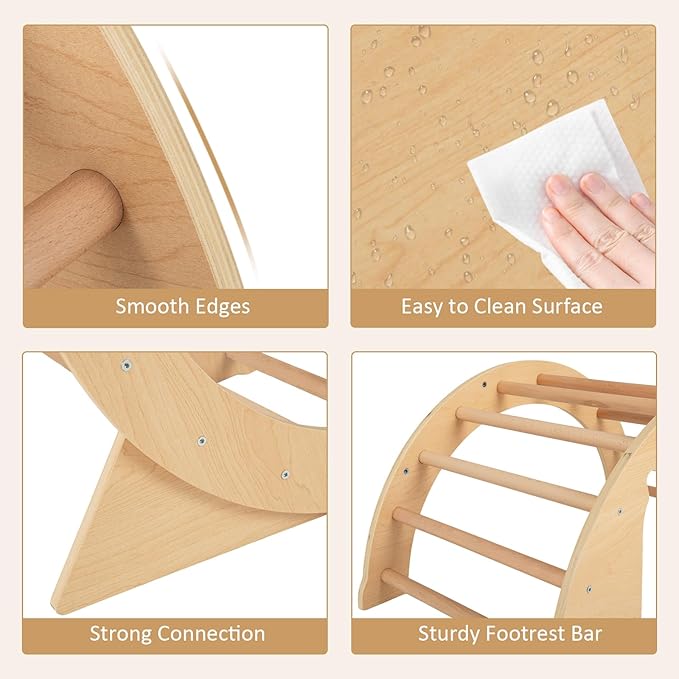 INFANS Wooden Arch Climber Rocker with Soft Cushion, 6 in 1 Montessori Climbing Toys for Toddlers, Waldorf Indoor Table Baby Children Ladder Gym Learning Playset Gift for Kids Boys Girls (Natural)