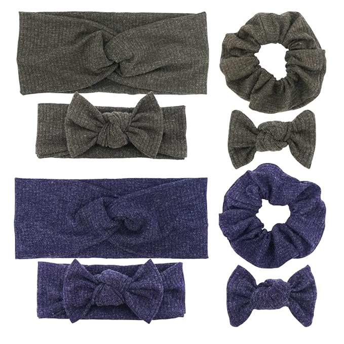 Sugarmelon Mommy and Me Headband Set Mother Baby Matching Turban Headband for Toddler Baby Girls Women Scrunchies Hair Bow Hairbands (Navy and Olive)