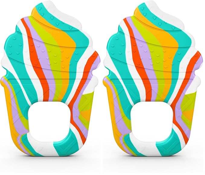 Bright Starts Soothing Soft Serve Silicone Teether, Easy-Grasp Ice Cream Cone, BPA Free, Unisex, 3 Months+ (Pack of 2)