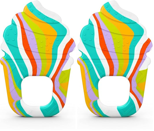 Bright Starts Soothing Soft Serve Silicone Teether, Easy-Grasp Ice Cream Cone, BPA Free, Unisex, 3 Months+ (Pack of 2)