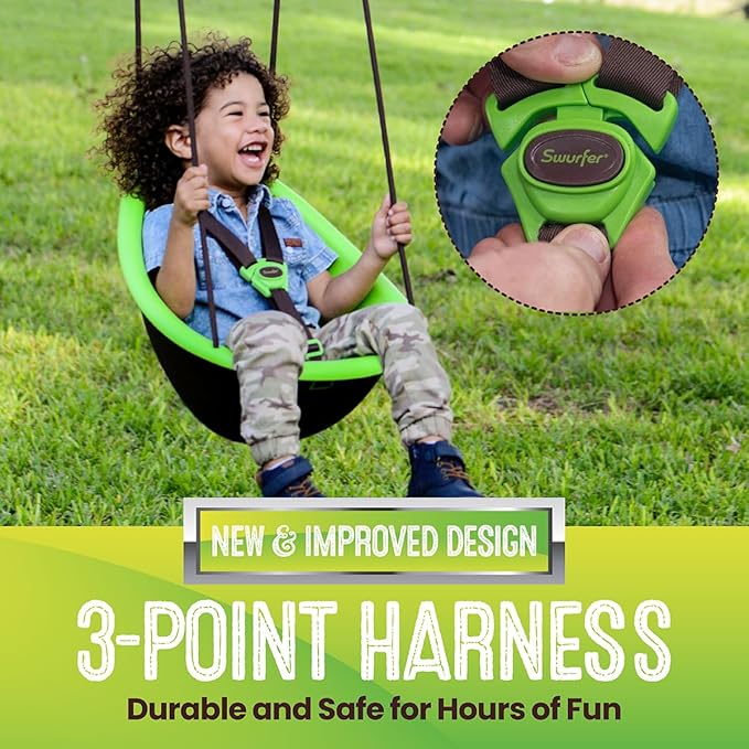 Swurfer Kiwi Toddler Swing – Comfy Baby Swing Outdoor, 3-Point Adjustable Safety Harness, Safe Quick Click Locking System, Foam-Lined Shell, Blister-Free Rope, Easy Installation, Age 9 Months and Up