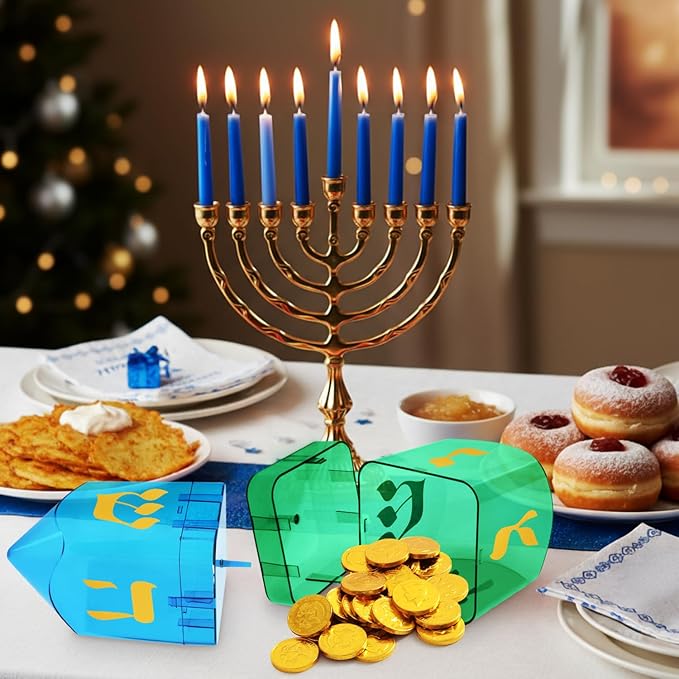 Large Fillable Dreidels for Hanukkah, Pack of 4 Plastic Dreidels Bulk, Assorted Colors Large Dreidels That Bring Joy and Tradition to Every Celebration